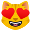 Smiling cat face with heart-eyes :heart_eyes_cat: 😻